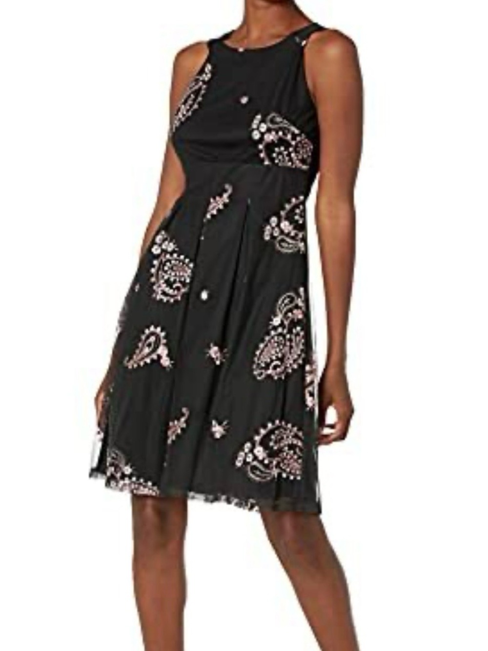 NWT  Nine West Black Pink Paisley Embroidered Sleeveless Dress Size 8